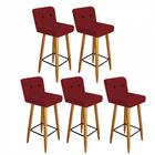 Kit 05 Banqueta Alta Preto Suede Vermelho