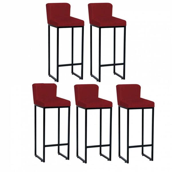 Kit 05 Banqueta Alta Preto Suede Vermelho