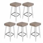 Kit 05 Banqueta Alta Quadrado Branco Corino Bege