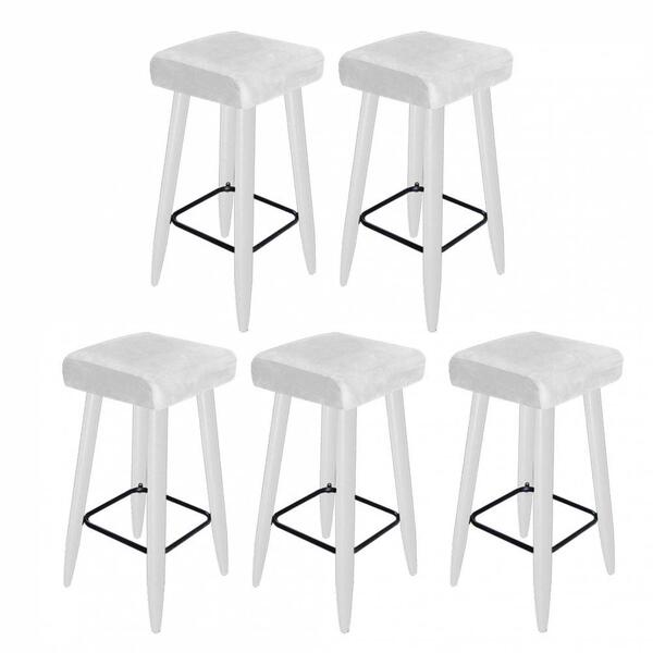 Kit 05 Banqueta Alta Quadrado Branco Corino Branco