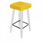 Kit 05 Banqueta Alta Quadrado Branco Suede Amarelo