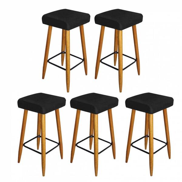 Kit 05 Banqueta Alta Quadrado Castanho Corino Preto