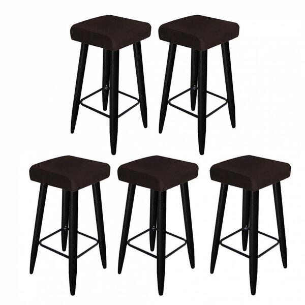 Kit 05 Banqueta Alta Quadrado Preto Corino Marrom
