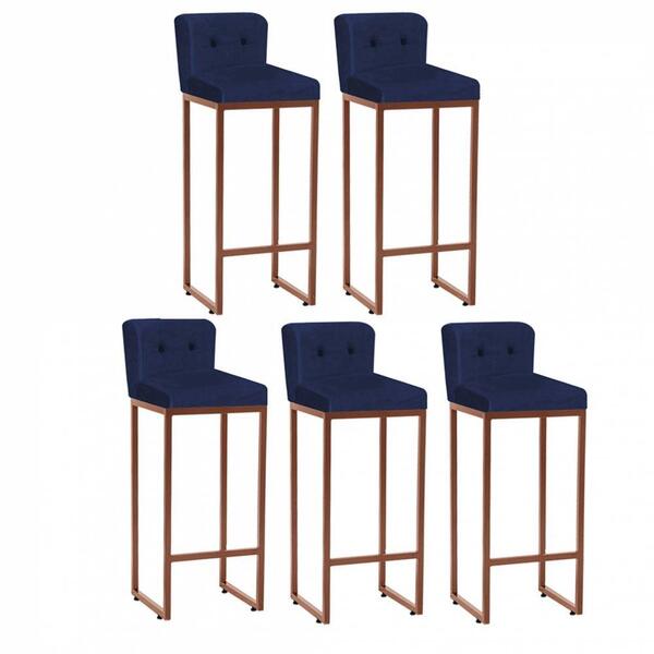 Kit 05 Banqueta Alta Suede Azul Marinho
