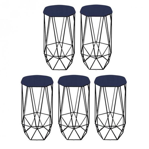 Kit 05 Banqueta Aramado Liz Preto Suede Azul Marinho