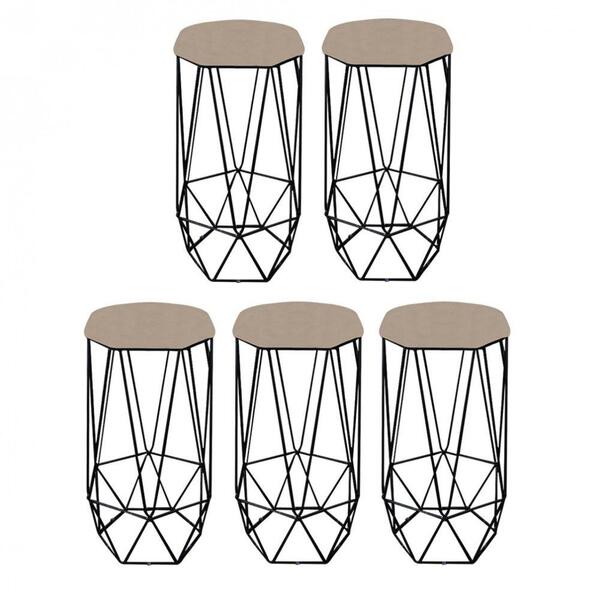 Kit 05 Banqueta Aramado Liz Preto Suede Bege