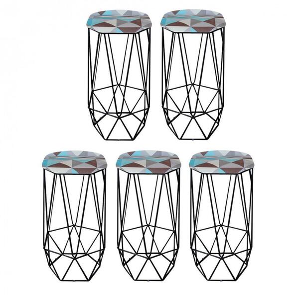 Kit 05 Banqueta Aramado Liz Preto Triângulo Azul