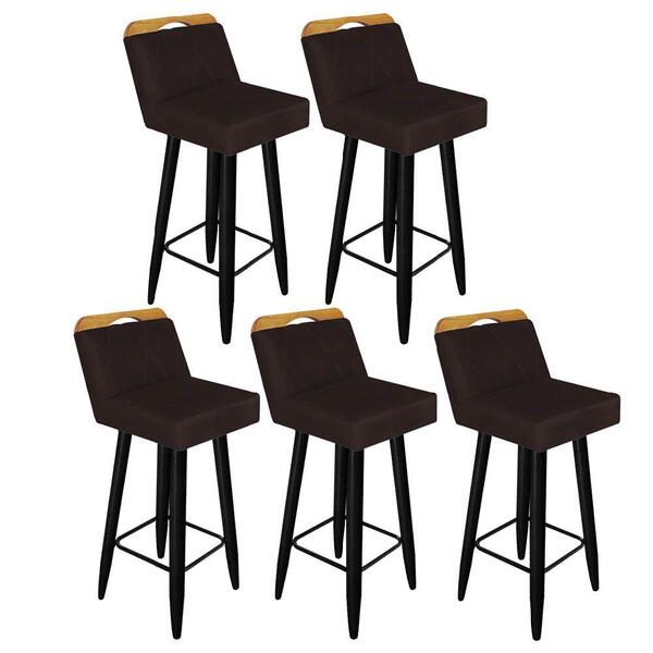 Kit 05 Banqueta Pé Palito Preto Corino Marrom