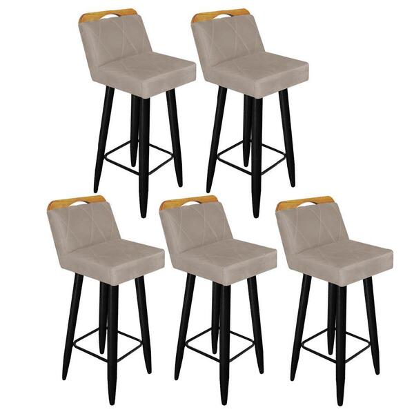 Kit 05 Banqueta Pé Palito Preto Suede Bege