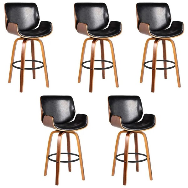 Kit 05 Banquetas Agra Giratória Com Base De Madeira E Apoio D