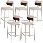 Kit 05 Banquetas Alta Bar Cozinha Sala De Jantar Aço Branco K