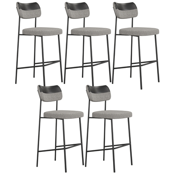 Kit 05 Banquetas Alta Bar Cozinha Sala Jantar Preto Elira L02