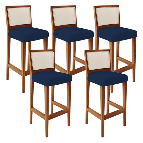 Kit 05 Banquetas Alta Para Cozinha Encosto Em Tela Branco Zio