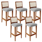 Kit 05 Banquetas Alta Para Cozinha Encosto Em Tela Branco Zio