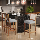Kit 05 Banquetas Alta Para Cozinha Encosto Em Tela Branco Zio