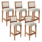 Kit 05 Banquetas Alta Para Cozinha Encosto Em Tela Branco Zio