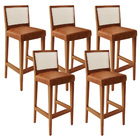 Kit 05 Banquetas Alta Para Cozinha Encosto Em Tela Branco Zio