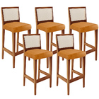 Kit 05 Banquetas Alta Para Cozinha Encosto Em Tela Branco Zio