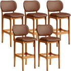 Kit 05 Banquetas Alta Para Cozinha Madeira Fixa Betta L02 Imb