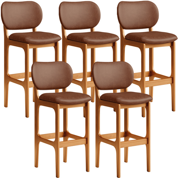 Kit 05 Banquetas Alta Para Cozinha Madeira Fixa Betta L02 Imb