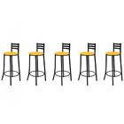 Kit 05 Banquetas Altas Com Encosto 86 Cm Preto - Marcheli - P
