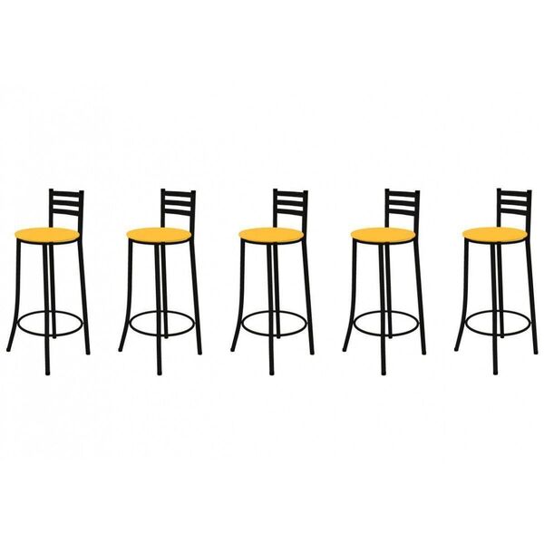 Kit 05 Banquetas Altas Com Encosto 86 Cm Preto - Marcheli - P