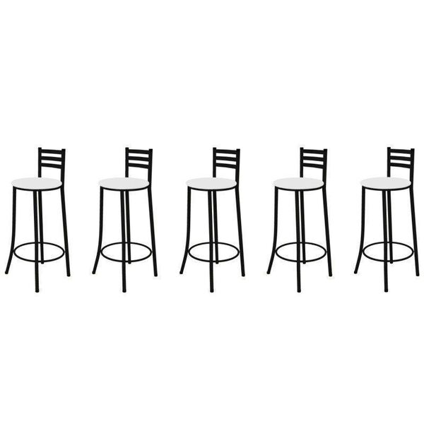 Kit 05 Banquetas Altas Com Encosto 86 Cm Preto - Marcheli - P