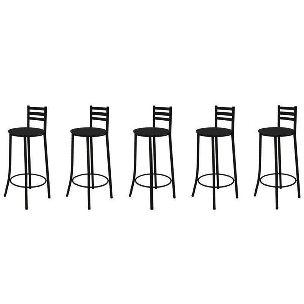 Kit 05 Banquetas Altas Com Encosto 86 Cm Preto - Marcheli - P