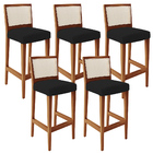 Kit 05 Banquetas Altas Cozinha Sala De Jantar Encosto Tela Br