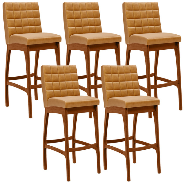 Kit 05 Banquetas Altas Para Cozinha Sala De Jantar Fixa Mila