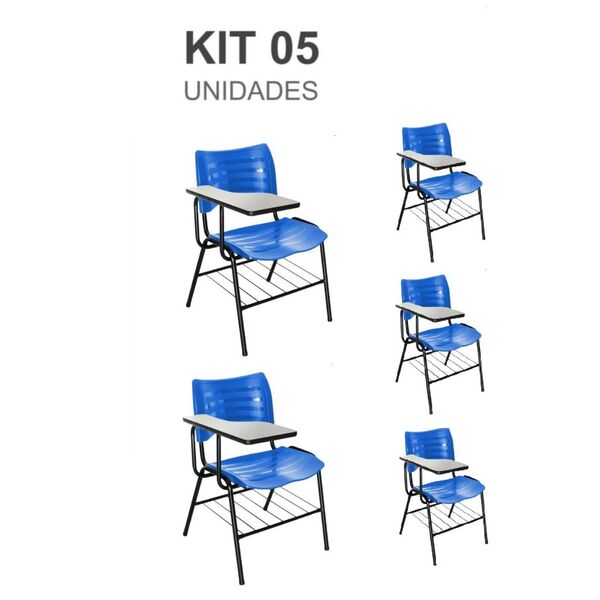 Kit 05 Cadeiras Universitárias Com Porta Livros Cor Azul