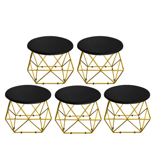 Kit 05 Mesa De Centro Lol Industrial Pé Ferro Dourado Tampo M