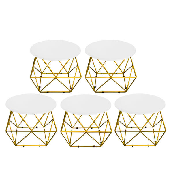 Kit 05 Mesa De Centro Lol Industrial Pé Ferro Dourado Tampo M