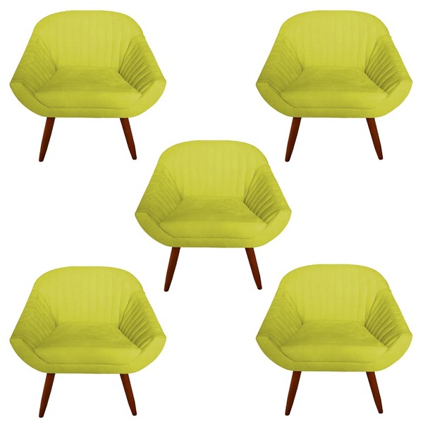 Kit 05 Poltrona Anitta Pés Palito Suede Amarelo - D'classe De