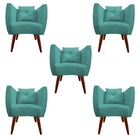 Kit 05 Poltrona Bia Pés Palito Suede Azul Tiffany - D'classe