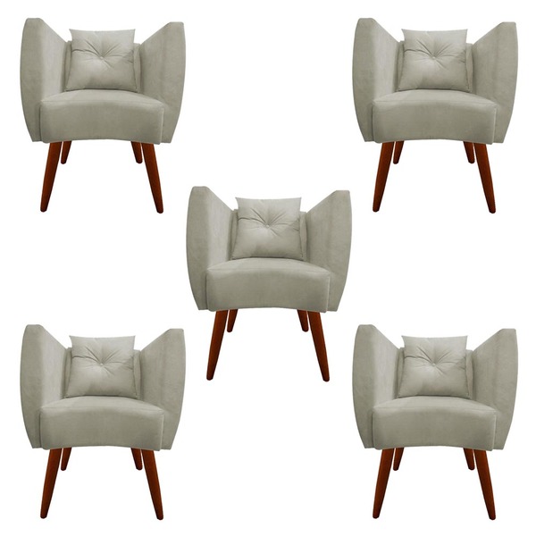 Kit 05 Poltrona Bia Pés Palito Suede Bege - D'classe Decor