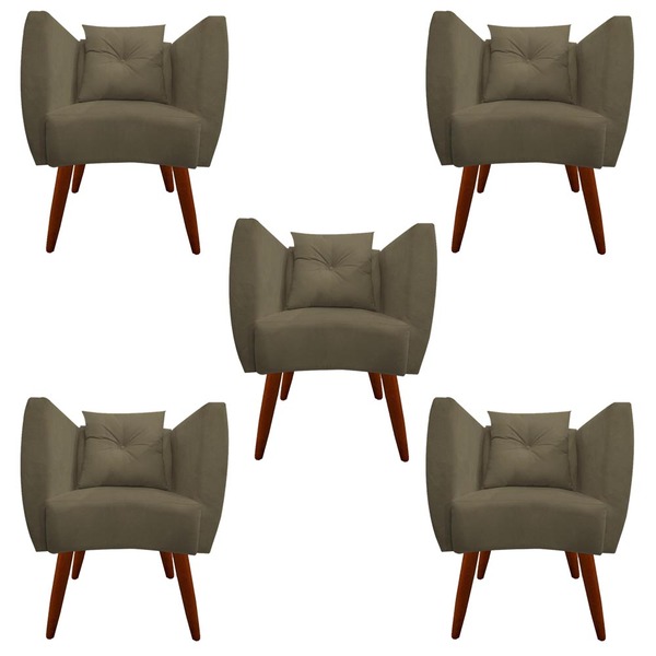 Kit 05 Poltrona Bia Pés Palito Suede Marrom Rato - D'classe D