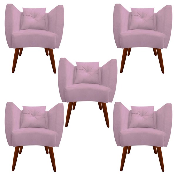 Kit 05 Poltrona Bia Pés Palito Suede Rosa Bebê - D'classe Dec