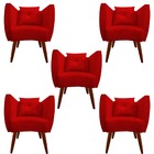 Kit 05 Poltrona Bia Pés Palito Suede Vermelho - D'classe Decor