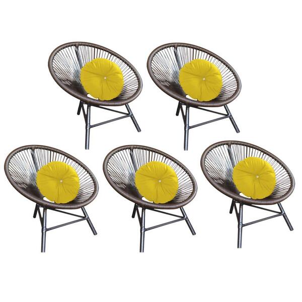 Kit 05 Poltrona Cadeira Jardim Varanda Corino Amarelo