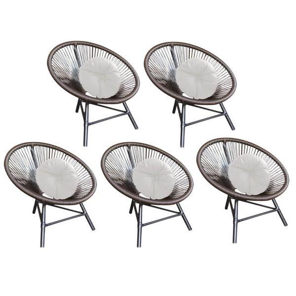 Kit 05 Poltrona Cadeira Jardim Varanda Corino Branco