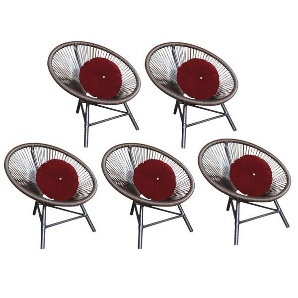 Kit 05 Poltrona Cadeira Jardim Varanda Suede Vermelho