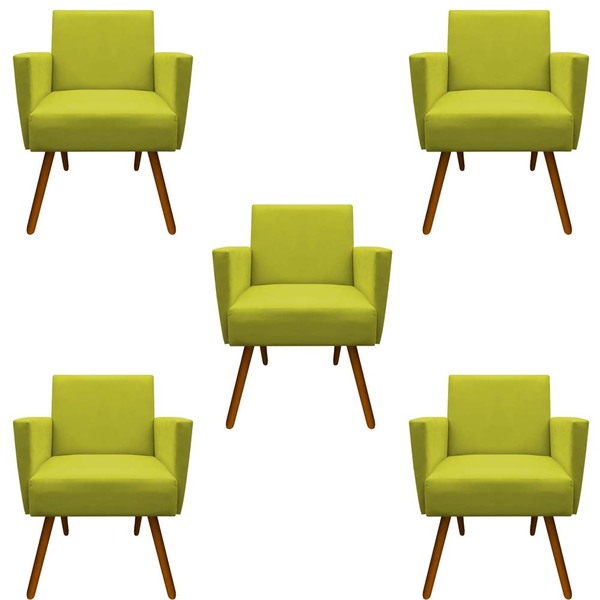 Kit 05 Poltrona Nina Decorativa Escritorio Suede Amarelo - D'