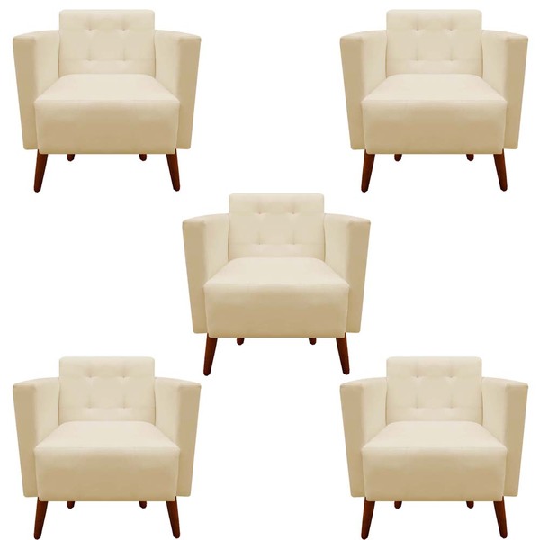 Kit 05 Poltronas  Decorativa Isa Pés Palito Suede Bege- D'cla