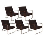 Kit 05 Poltronas Cadeira Malta Decorativa Sala Aramado Bronze