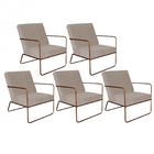 Kit 05 Poltronas Cadeira Malta Decorativa Sala Aramado Bronze