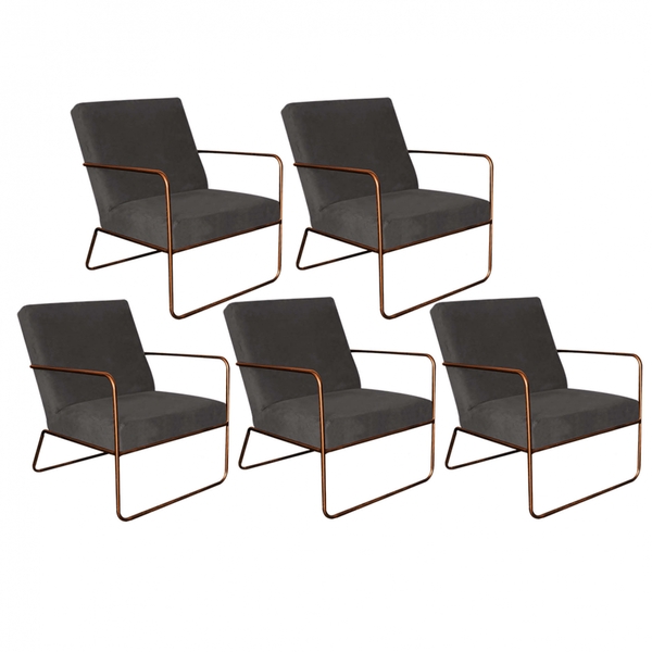 Kit 05 Poltronas Cadeira Malta Decorativa Sala Aramado Bronze