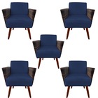 Kit 05 Poltronas Chanel Braça Tramada Pés Palito Suede Azul M