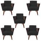 Kit 05 Poltronas Chanel Braça Tramada Pés Palito Suede Preto