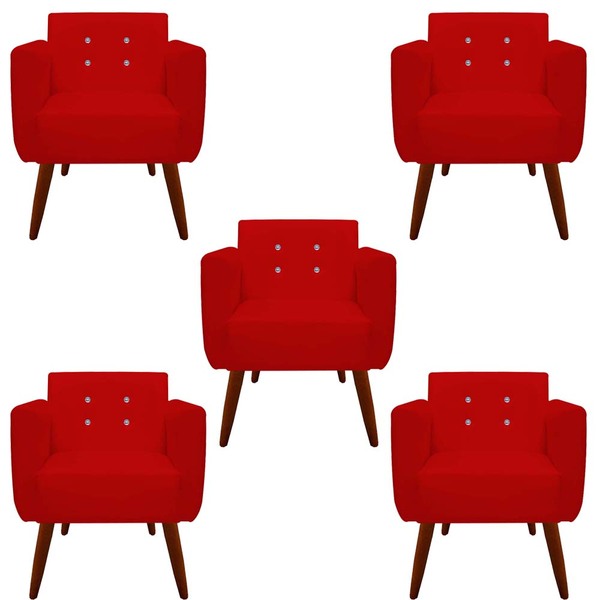 Kit 05 Poltronas Decorativa Duda C/strass Suede Vermelho - D'
